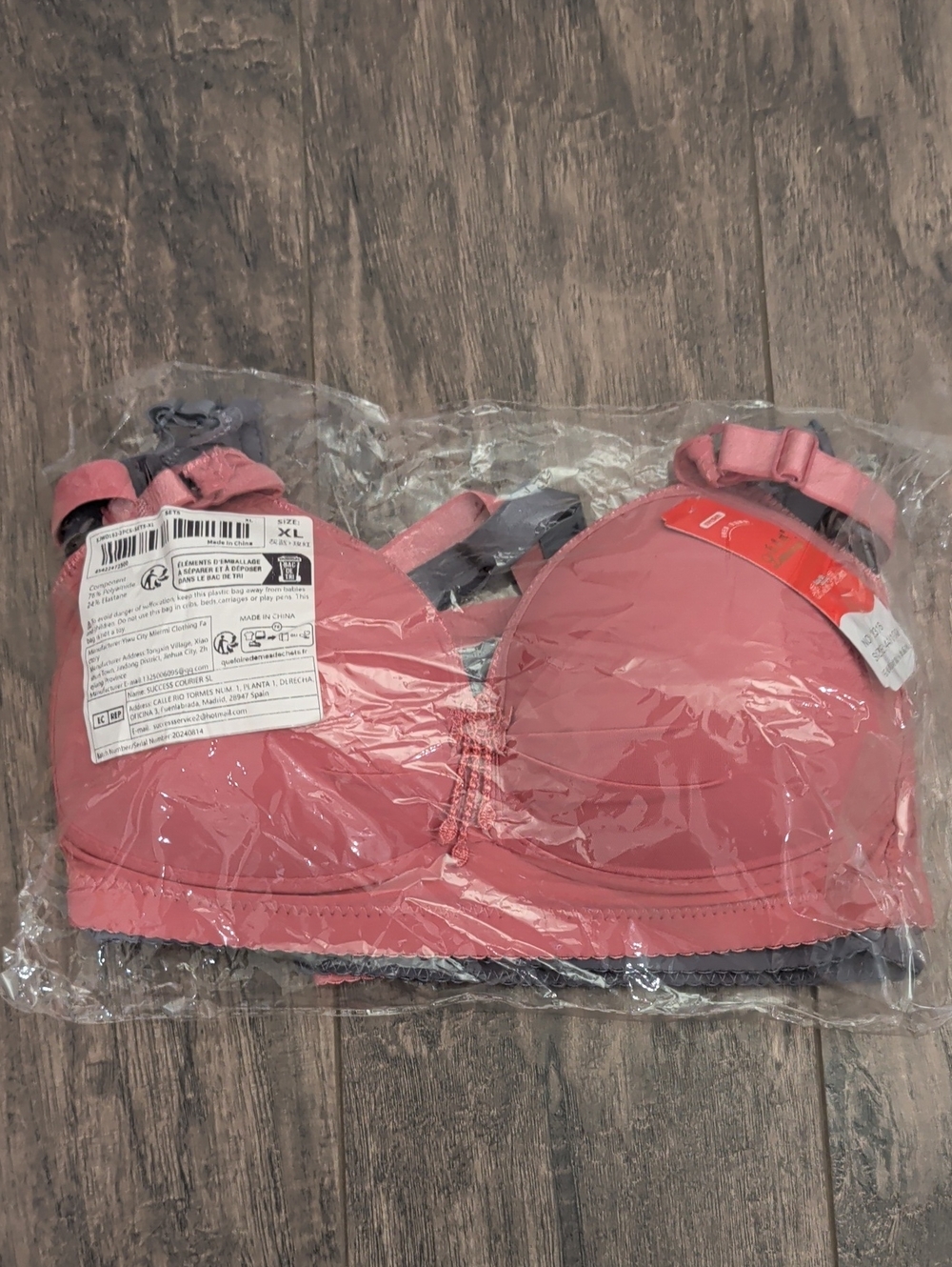 NWT 2-Pack Pink & Grey Padded Comfort Bras Size 44 XL Adjustable Strap